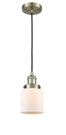 Innovations Lighting Small Bell 1-100 watt 5 inch Antique Brass Mini Pendant  Matte White Cased glass 201CABG51