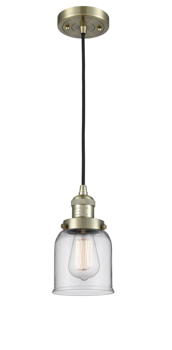 Innovations Lighting Small Bell 1-100 watt 5 inch Antique Brass Mini Pendant  Clear glass 201CABG52