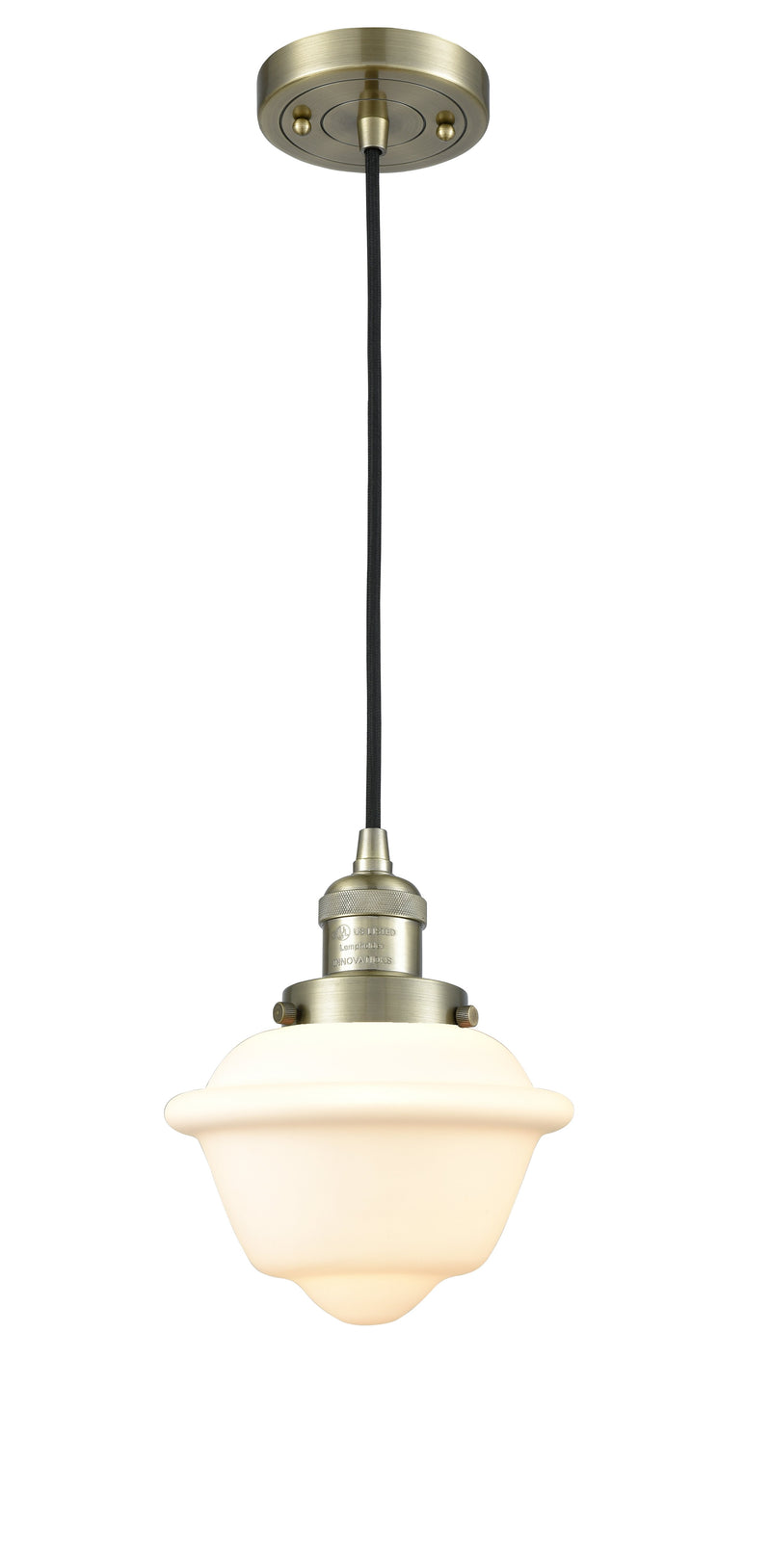 Innovations Lighting Small Oxford 1-100 watt 8 inch Antique Brass Mini Pendant  Matte White Cased glass 201CABG531