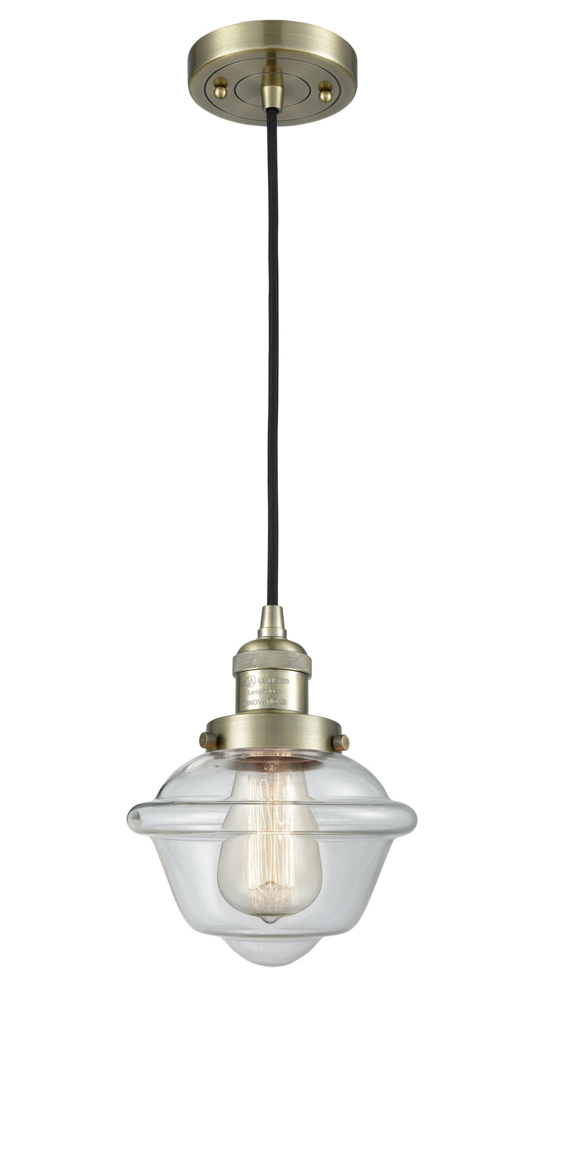 Innovations Lighting Small Oxford 1-100 watt 8 inch Antique Brass Mini Pendant  Clear glass 201CABG532