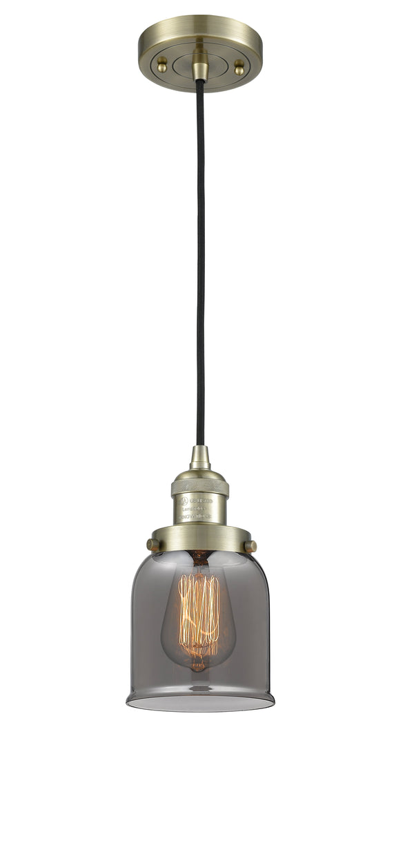 Innovations Lighting Small Bell 1-100 watt 5 inch Antique Brass Mini Pendant  Smoked glass 201CABG53