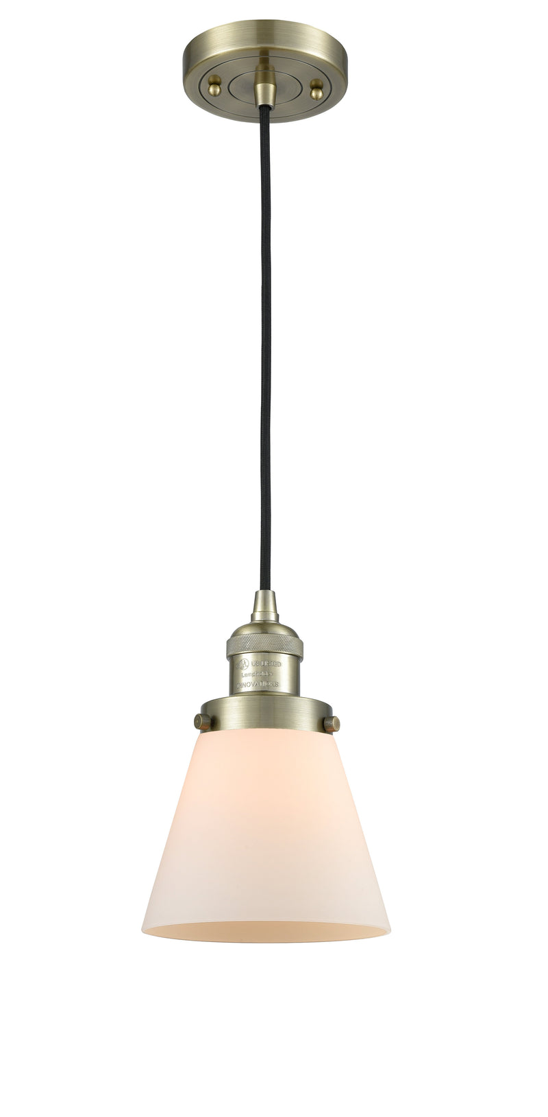 Innovations Lighting Small Cone 1-100 watt 6 inch Antique Brass Mini Pendant  Matte White Cased glass 201CABG61