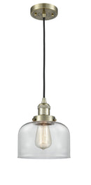 Innovations Lighting Large Bell 1-100 watt 8 inch Antique Brass Mini Pendant  Clear glass 201CABG72