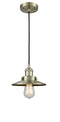 Innovations Lighting Railroad 1-100 watt 8 inch Antique Brass Mini Pendant  Antique Brass Railroad shades  201CABM4