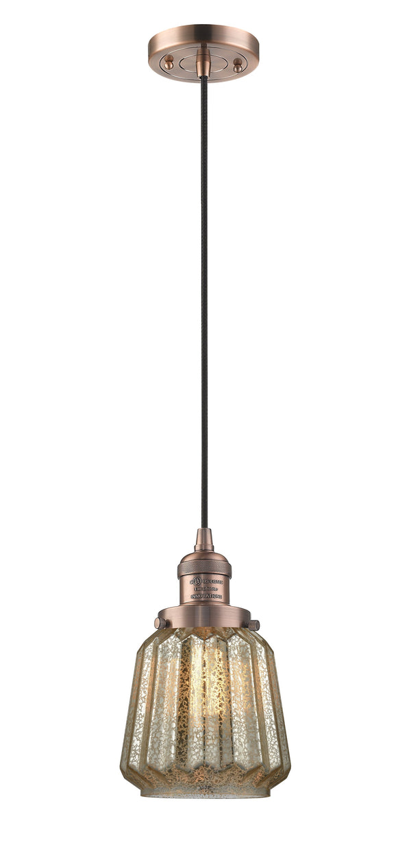 Innovations Lighting Chatham 1-100 watt 6 inch Antique Copper Mini Pendant  Mercury Fluted glass 201CACG146