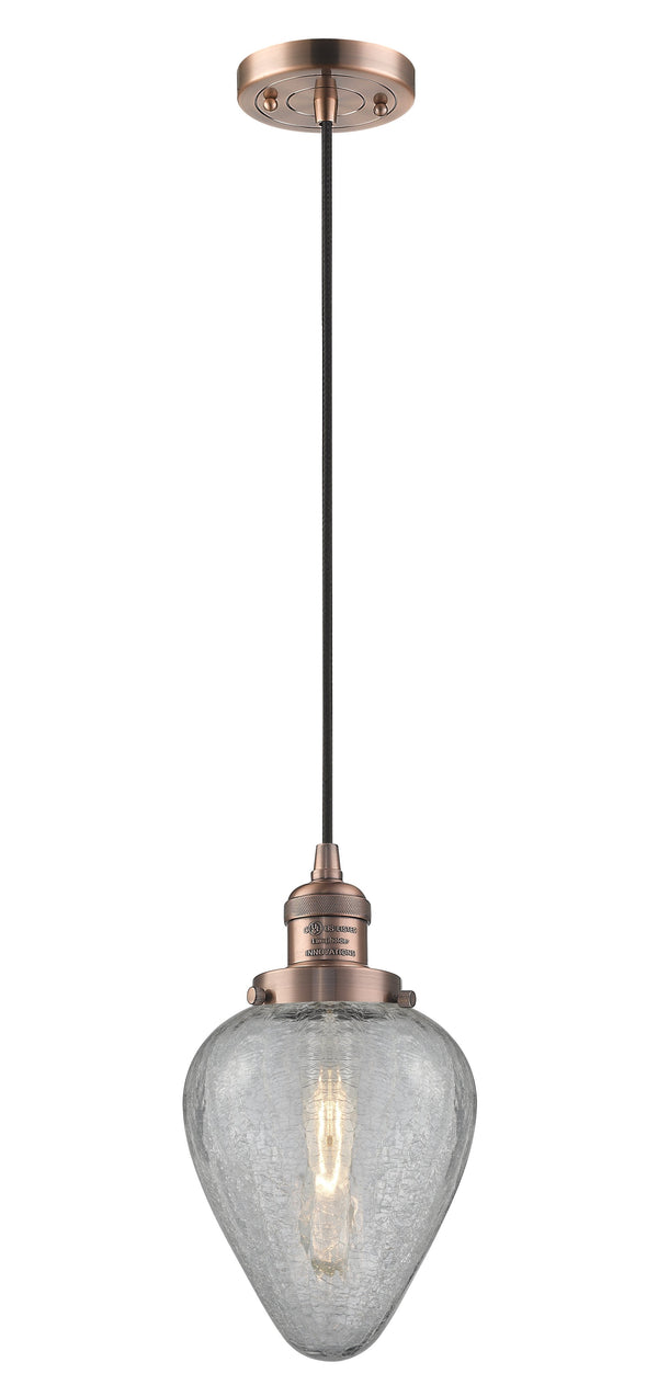 Innovations Lighting Geneseo 1-100 watt 6.5 inch Antique Copper Mini Pendant  Clear Crackle glass 201CACG165