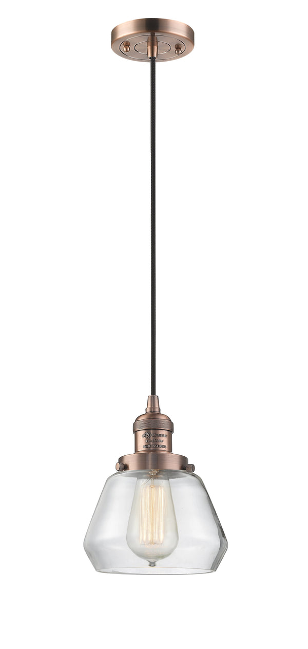 Innovations Lighting Fulton 1-100 watt 7 inch Antique Copper Mini Pendant  Clear glass 201CACG172