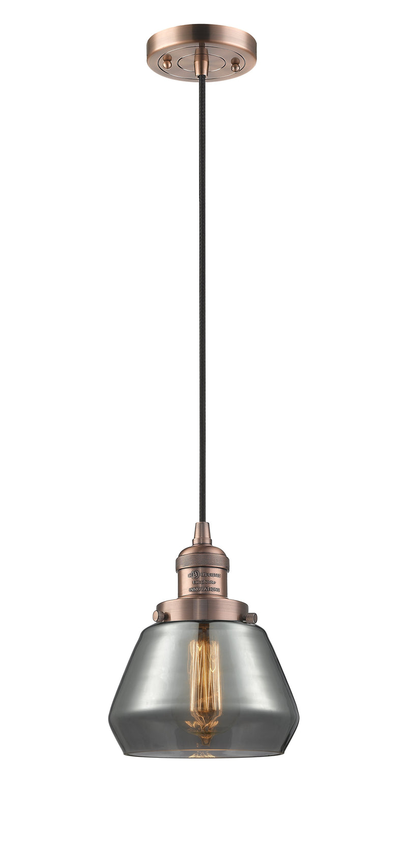 Innovations Lighting Fulton 1-100 watt 7 inch Antique Copper Mini Pendant  Smoked glass 201CACG173