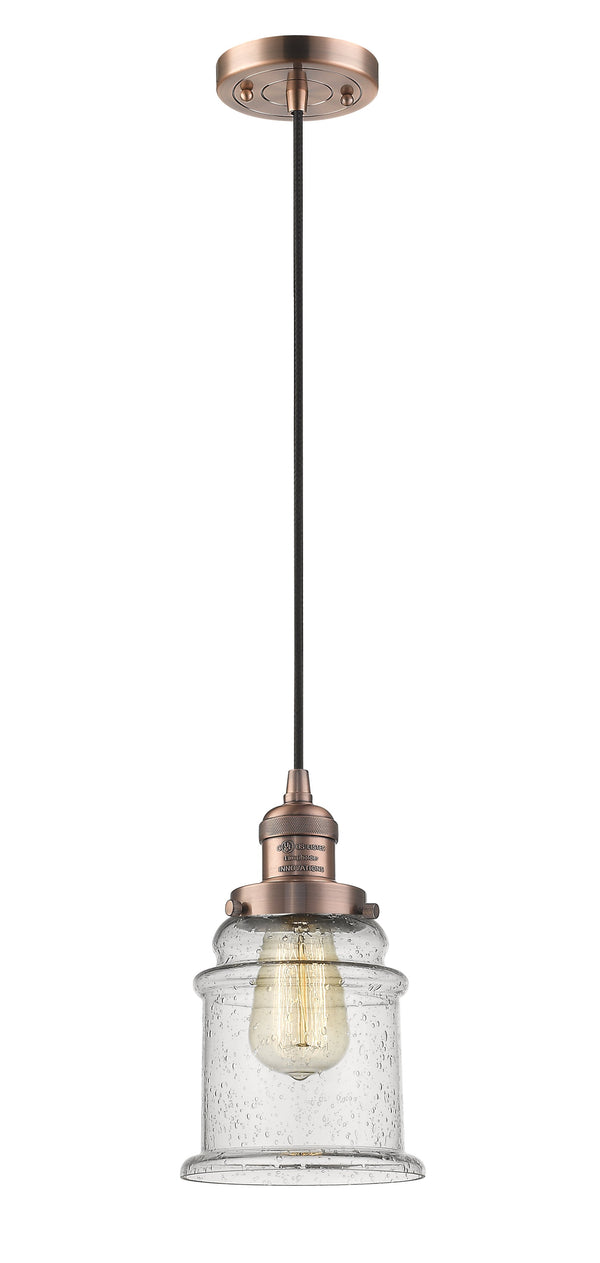 Innovations Lighting Canton 1-100 watt 6 inch Antique Copper Mini Pendant  Seedy glass 201CACG184