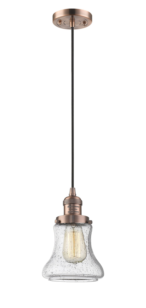 Innovations Lighting Bellmont 1-100 watt 6 inch Antique Copper Mini Pendant  Seedy glass 201CACG194