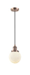 Innovations Lighting Beacon 1-100 watt 6 inch Antique Copper Mini Pendant  Matte White Cased glass 201CACG2016