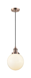 Innovations Lighting Beacon 1-100 watt 6 inch Antique Copper Mini Pendant  Matte White Cased glass 201CACG2018