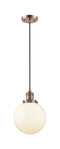 Innovations Lighting Beacon 1-100 watt 6 inch Antique Copper Mini Pendant  Matte White Cased glass 201CACG2018