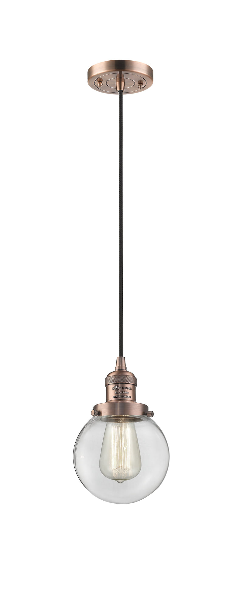 Innovations Lighting Beacon 1-100 watt 6 inch Antique Copper Mini Pendant  Clear glass 201CACG2026