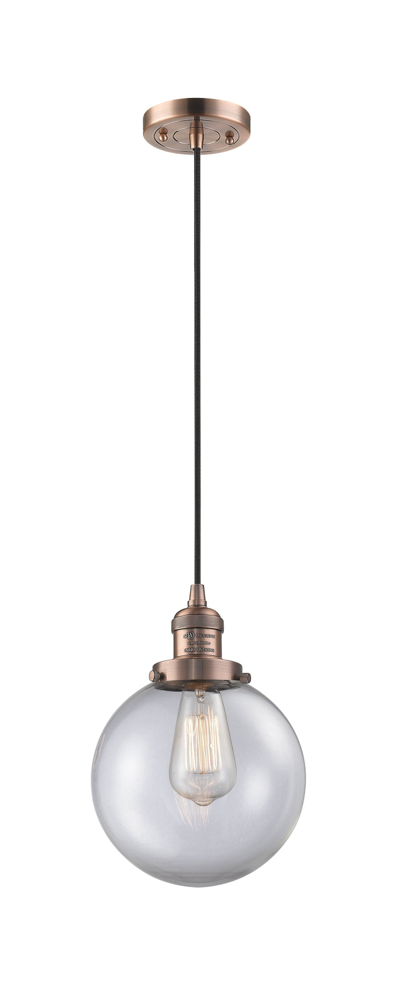 Innovations Lighting Beacon 1-100 watt 6 inch Antique Copper Mini Pendant  Clear glass 201CACG2028