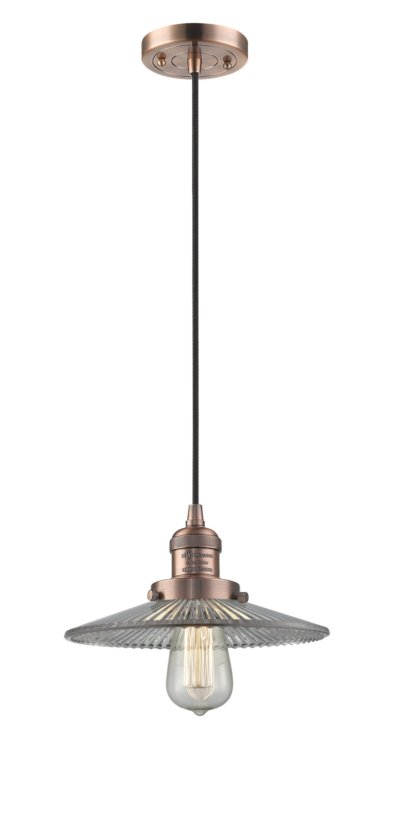 Innovations Lighting Halophane 1-100 watt 10 inch Antique Copper Mini Pendant  Halophane glass 201CACG2