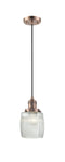 Innovations Lighting Colton 1-100 watt 8 inch Antique Copper Mini Pendant  Thick Clear Halophane glass 201CACG302