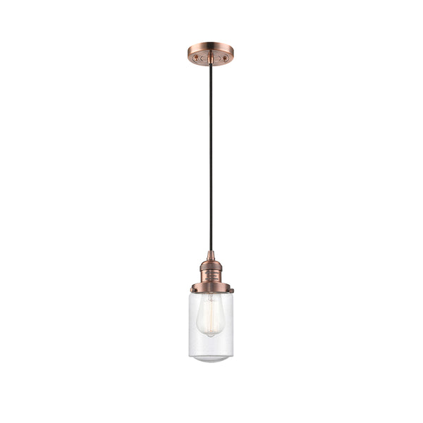 Dover Mini Pendant shown in the Antique Copper finish with a Seedy shade
