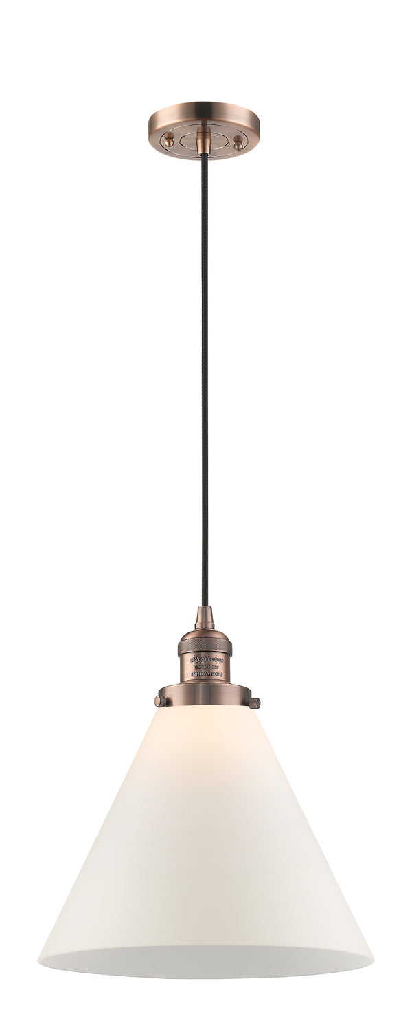 Innovations Lighting X-Large Cone 1-100 watt 12 inch Antique Copper Mini Pendant  Matte White Cased glass 201CACG41L