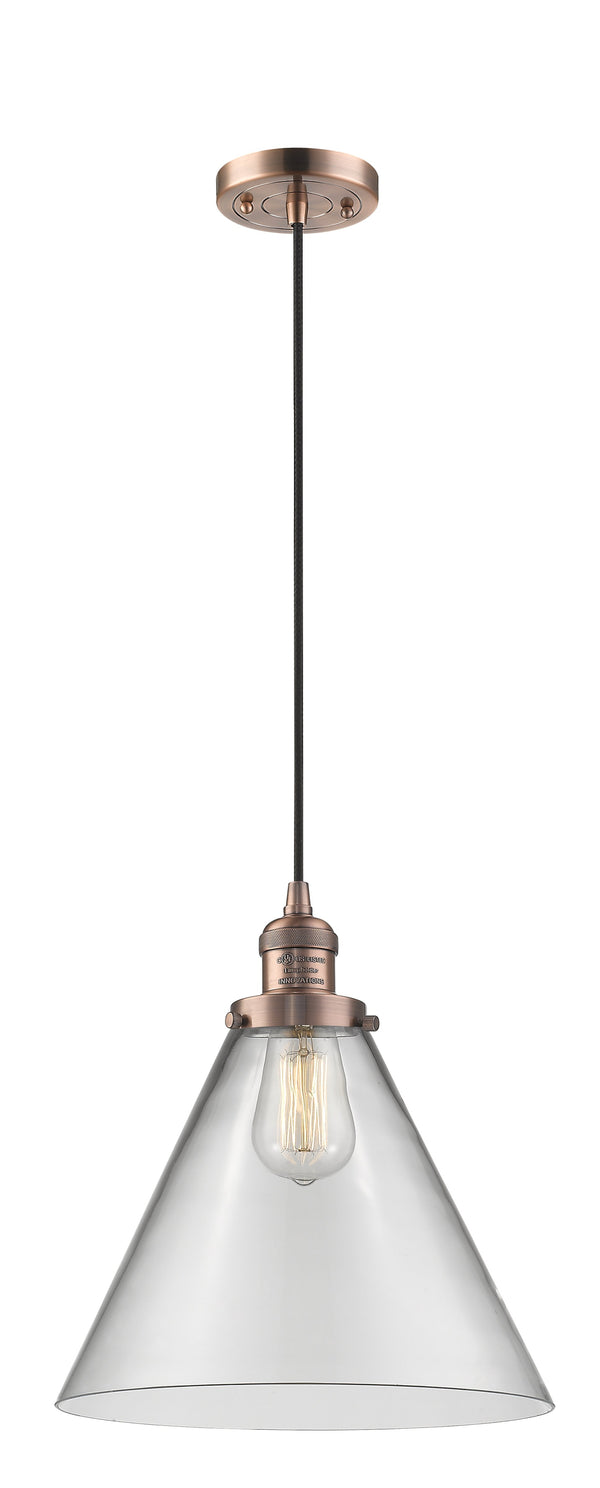 Innovations Lighting X-Large Cone 1-100 watt 12 inch Antique Copper Mini Pendant  Clear glass 201CACG42L