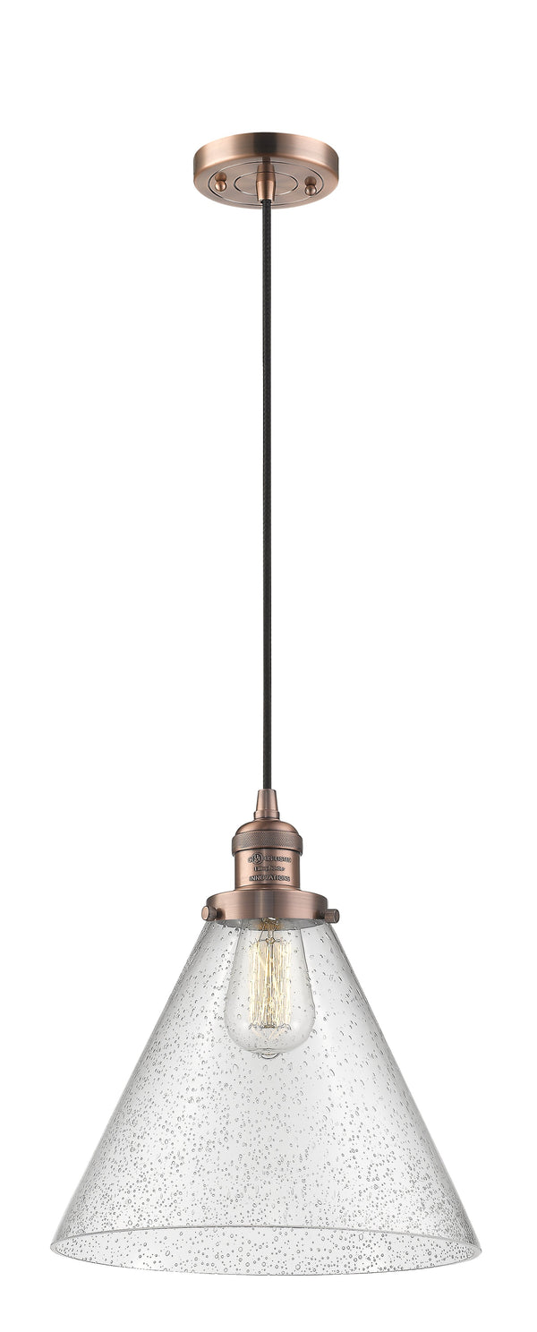 Innovations Lighting X-Large Cone 1-100 watt 12 inch Antique Copper Mini Pendant  Seedy glass 201CACG44L