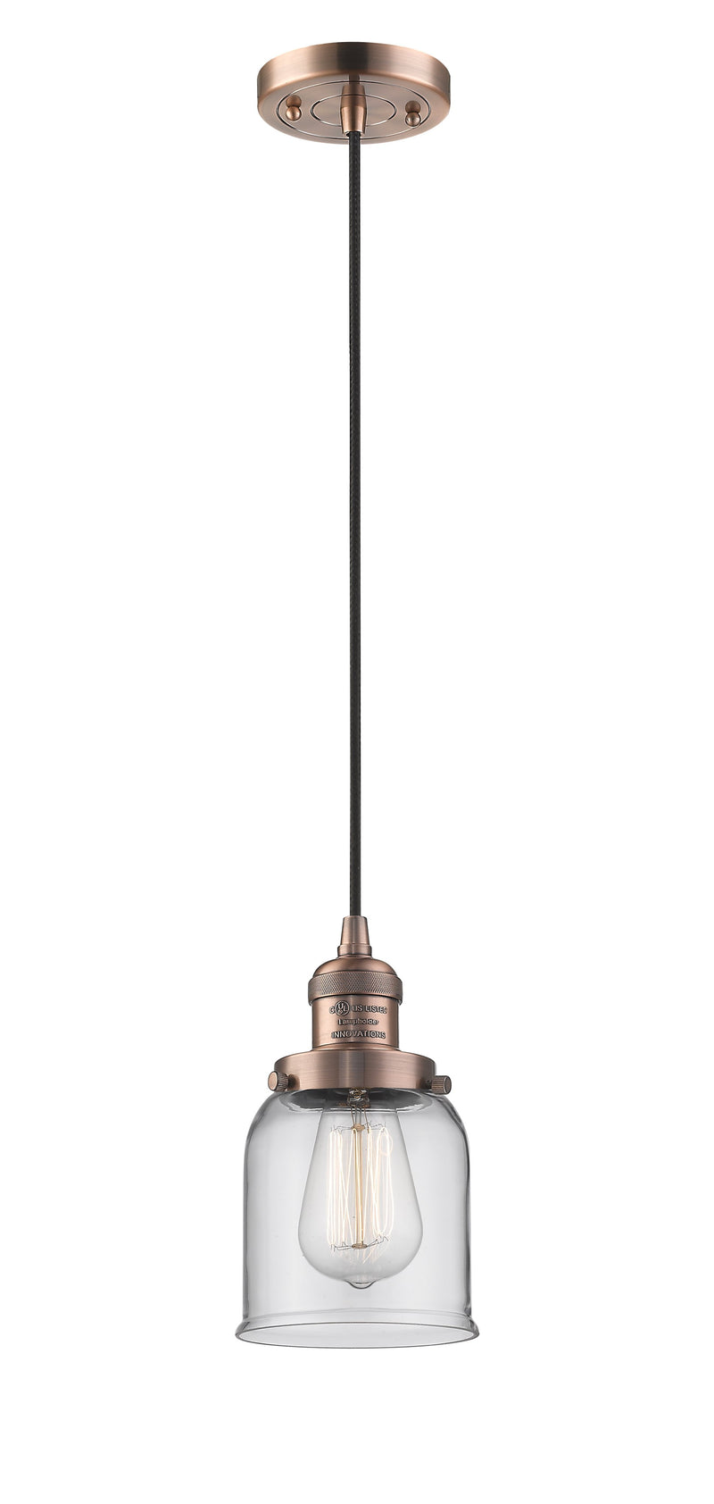 Innovations Lighting Small Bell 1-100 watt 6 inch Antique Copper Mini Pendant  Clear glass 201CACG52