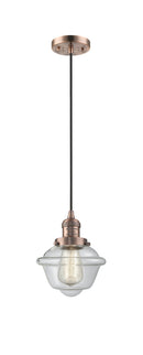 Innovations Lighting Small Oxford 1-100 watt 8 inch Antique Copper Mini Pendant  Clear glass 201CACG532