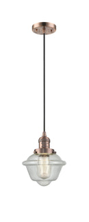 Innovations Lighting Small Oxford 1-100 watt 8 inch Antique Copper Mini Pendant  Seedy glass 201CACG534