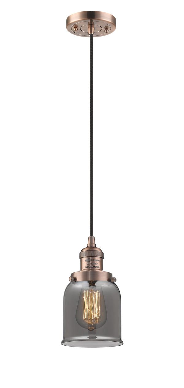 Innovations Lighting Small Bell 1-100 watt 6 inch Antique Copper Mini Pendant  Smoked glass 201CACG53