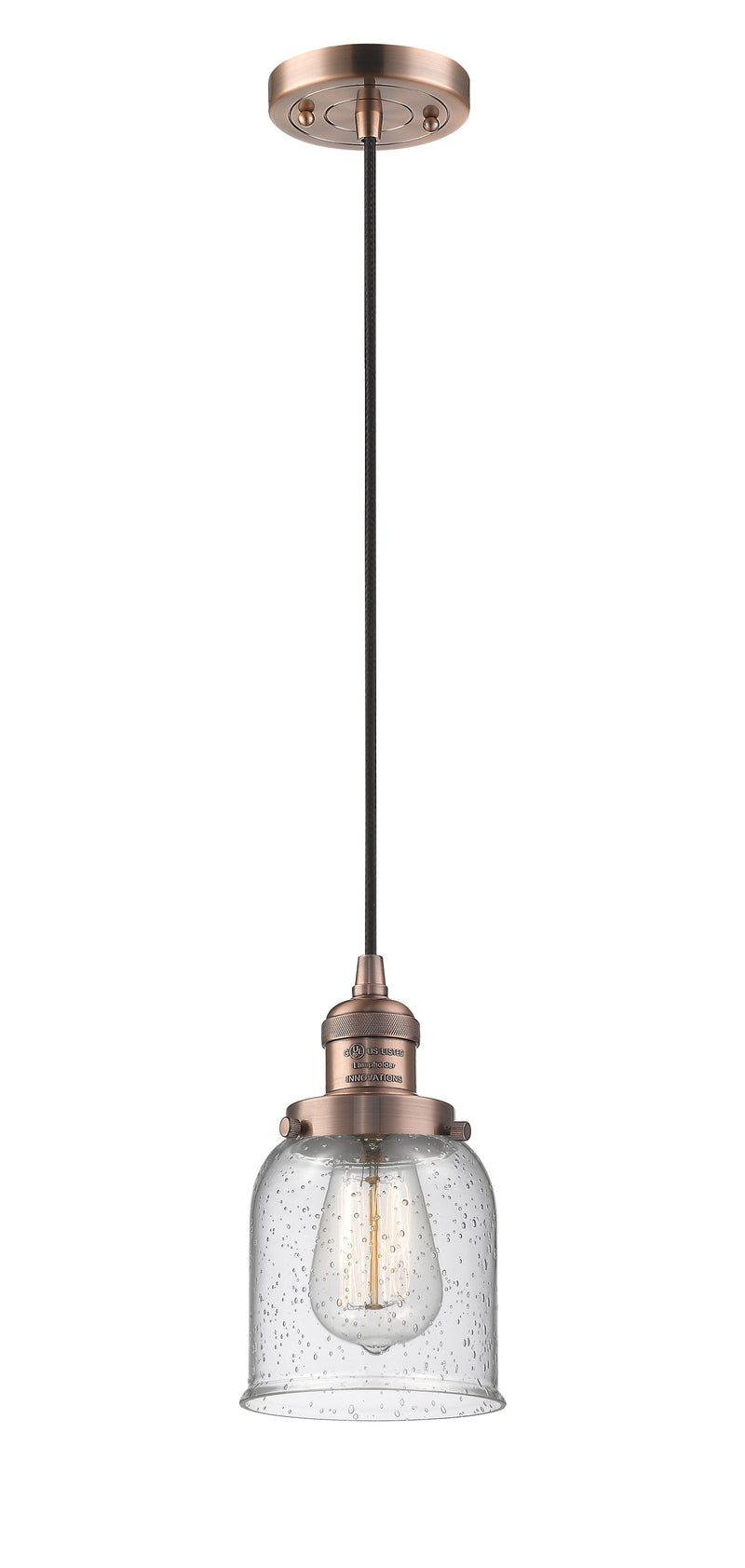 Innovations Lighting Small Bell 1-100 watt 6 inch Antique Copper Mini Pendant  Seedy glass 201CACG54