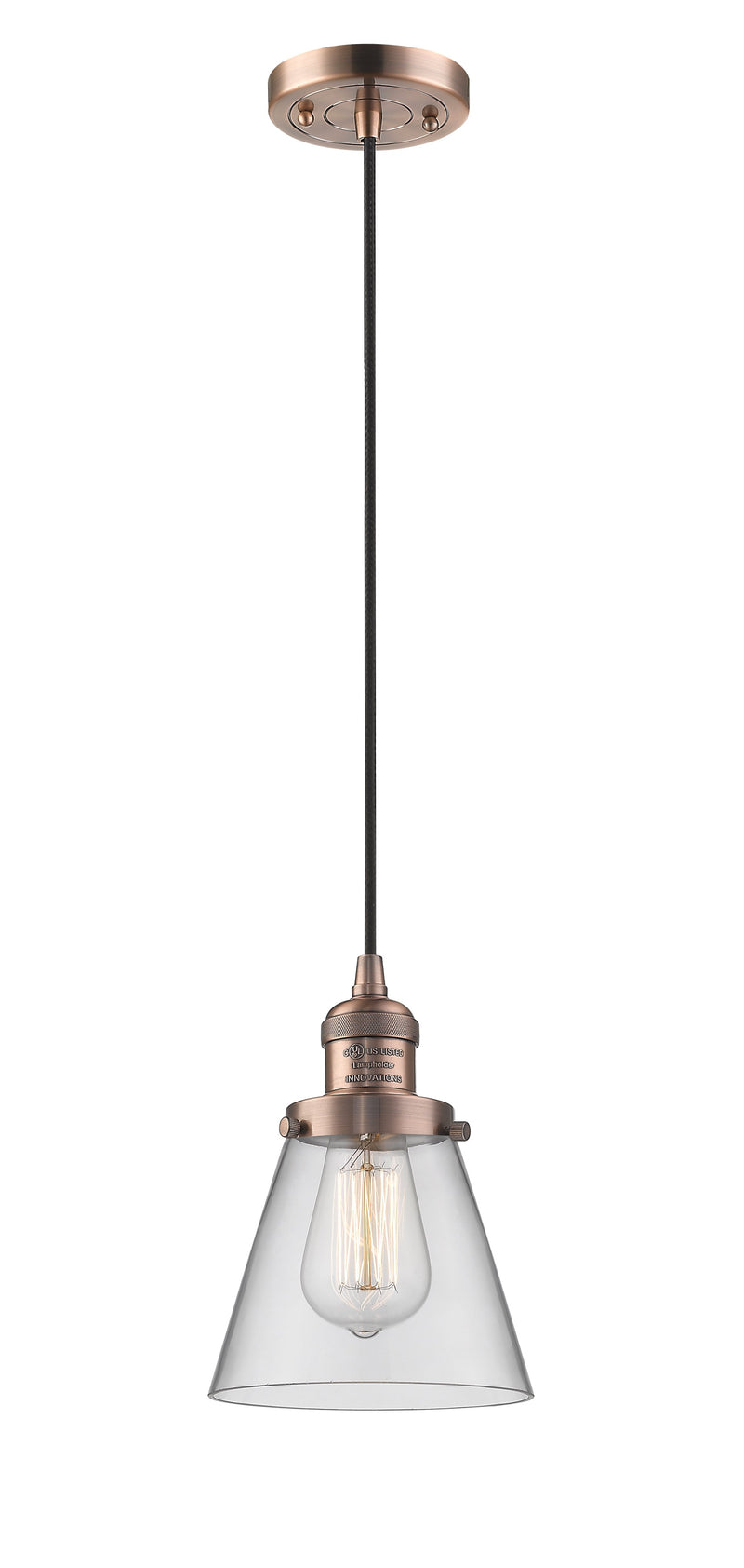 Innovations Lighting Small Cone 1-100 watt 6 inch Antique Copper Mini Pendant  Clear glass 201CACG62