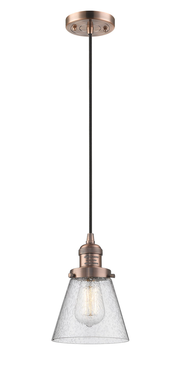 Innovations Lighting Small Cone 1-100 watt 6 inch Antique Copper Mini Pendant  Seedy glass 201CACG64