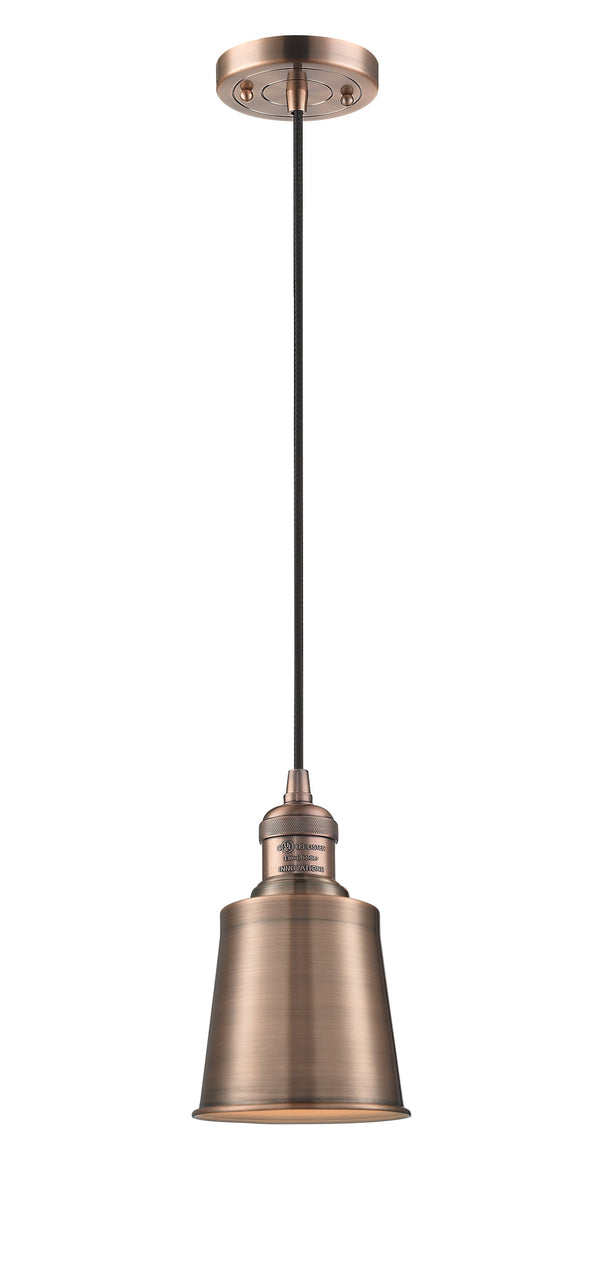 Innovations Lighting Addison 1-100 watt 5 inch Antique Copper Mini Pendant  Antique Copper Addison shades  201CACM9AC