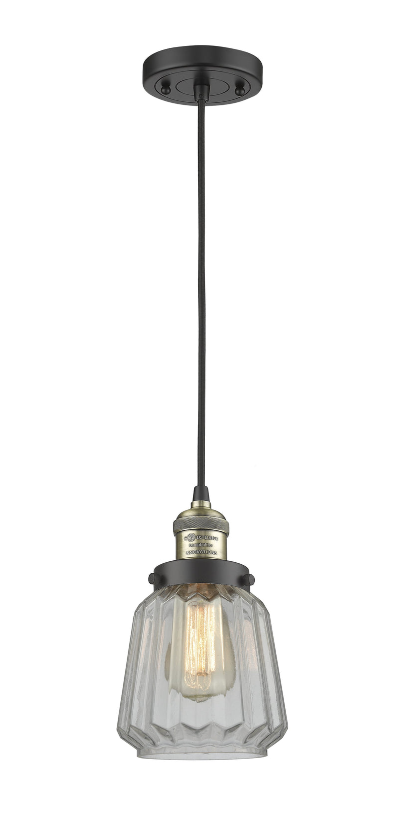 Innovations Lighting Chatham 1-100 watt 6 inch Black Antique Brass Mini Pendant  Clear Fluted glass 201CBABG142