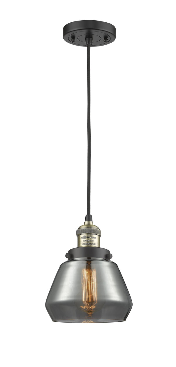 Innovations Lighting Fulton 1-100 watt 7 inch Black Antique Brass Mini Pendant  Smoked glass 201CBABG173