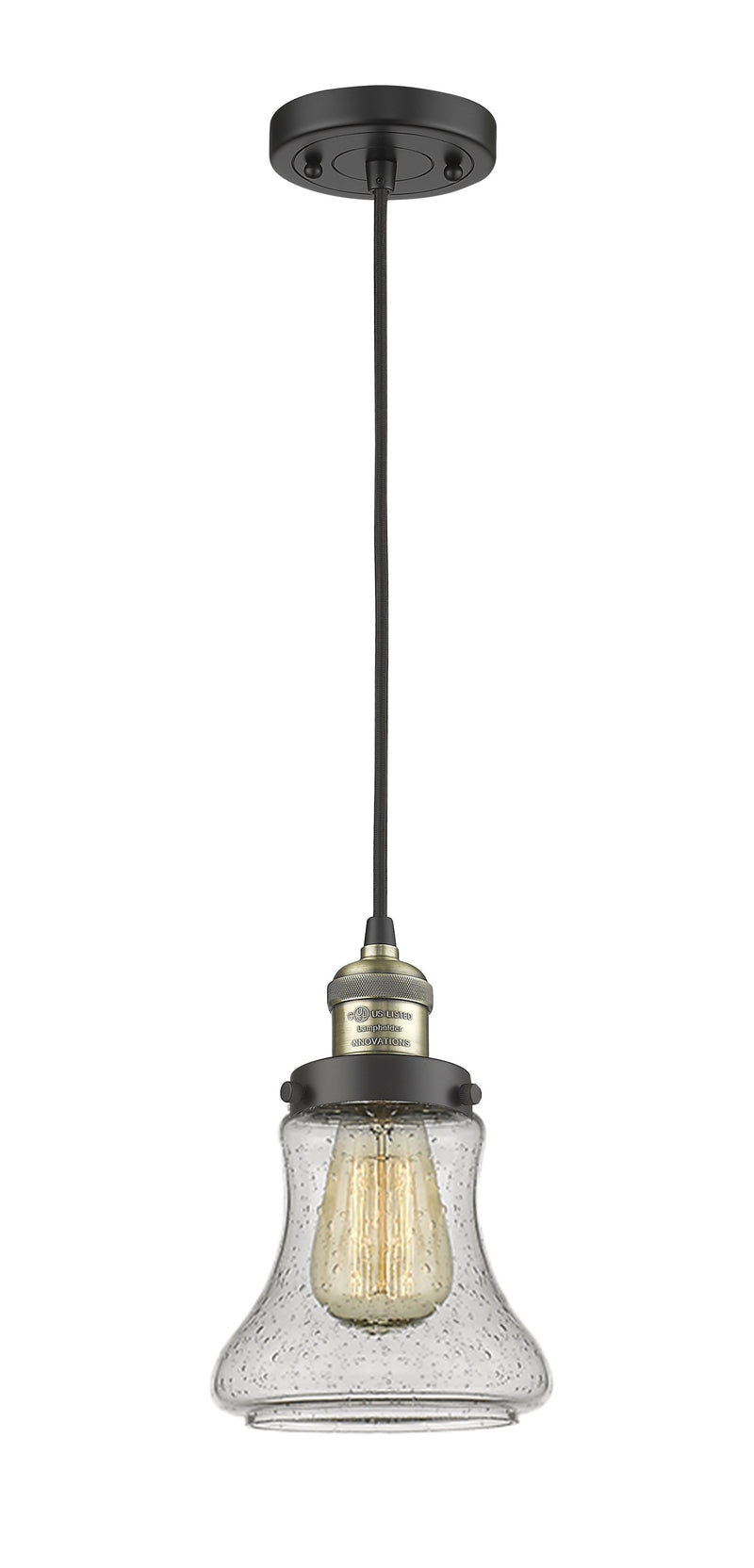 Innovations Lighting Bellmont 1-100 watt 6.5 inch Black Antique Brass Mini Pendant  Seedy glass 201CBABG194