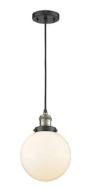 Innovations Lighting Beacon 1-100 watt 8 inch Black Antique Brass Mini Pendant  Matte White Cased glass 201CBABG2018