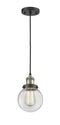 Innovations Lighting Beacon 1-100 watt 6 inch Black Antique Brass Mini Pendant  Clear glass 201CBABG2026