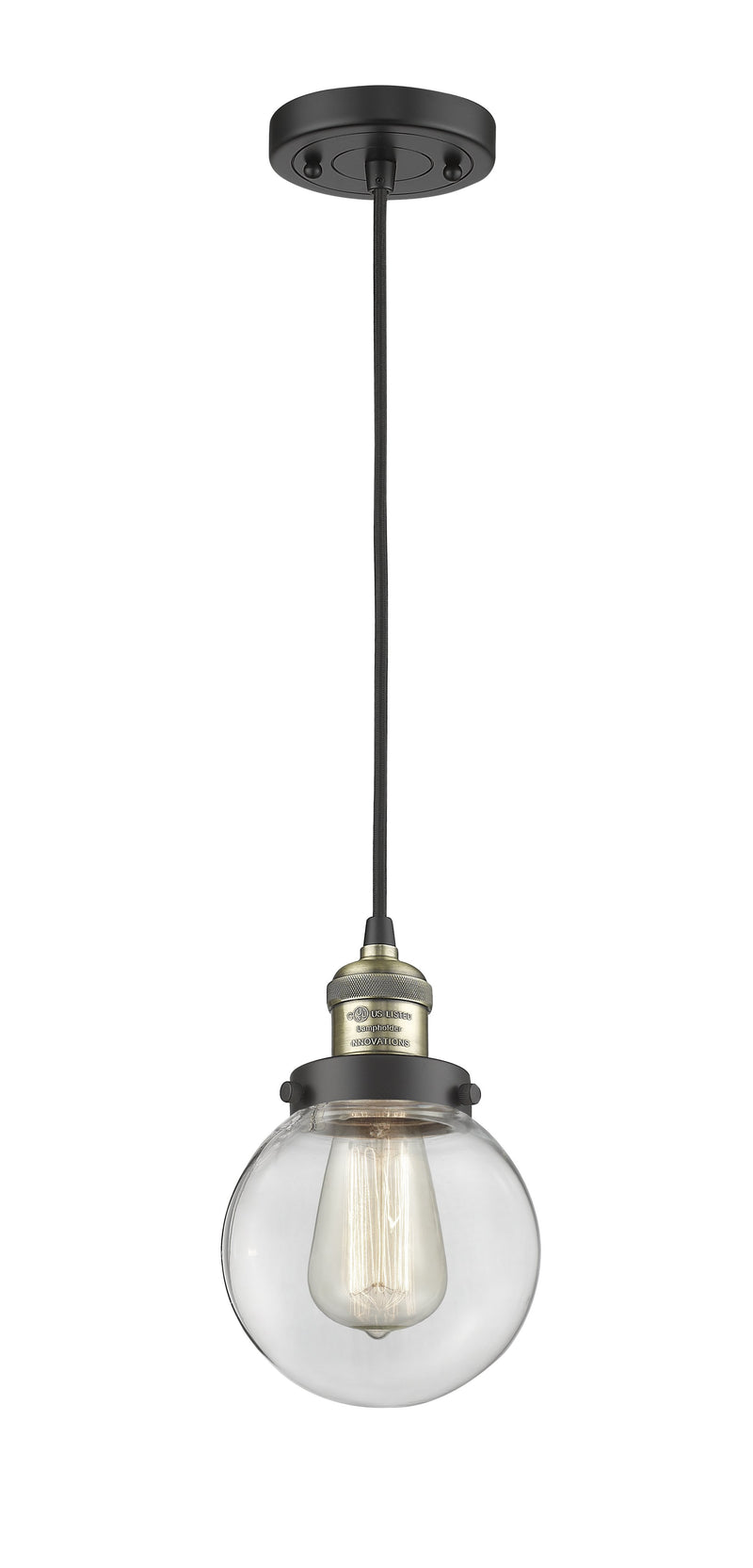 Innovations Lighting Beacon 1-100 watt 6 inch Black Antique Brass Mini Pendant  Clear glass 201CBABG2026