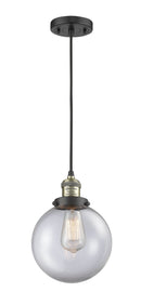 Innovations Lighting Beacon 1-100 watt 8 inch Black Antique Brass Mini Pendant  Clear glass 201CBABG2028