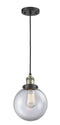 Innovations Lighting Beacon 1-100 watt 8 inch Black Antique Brass Mini Pendant  Clear glass 201CBABG2028