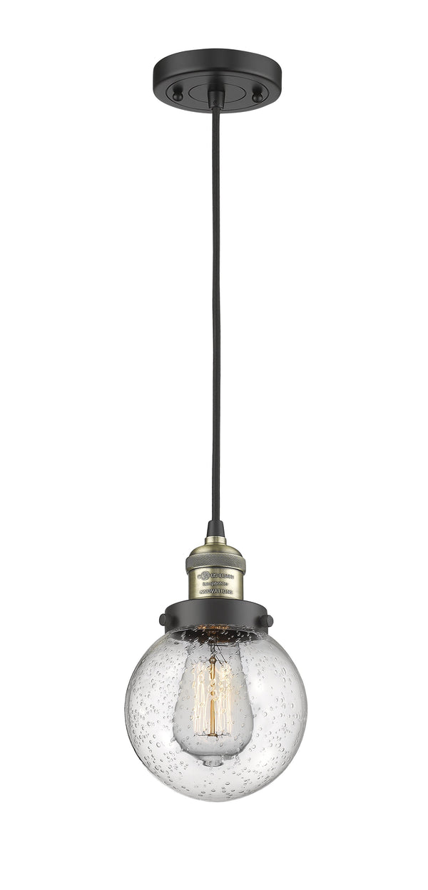 Innovations Lighting Beacon 1-100 watt 6 inch Black Antique Brass Mini Pendant  Seedy glass 201CBABG2046