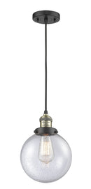 Innovations Lighting Beacon 1-100 watt 8 inch Black Antique Brass Mini Pendant  Seedy glass 201CBABG2048