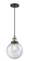 Innovations Lighting Beacon 1-100 watt 8 inch Black Antique Brass Mini Pendant  Seedy glass 201CBABG2048