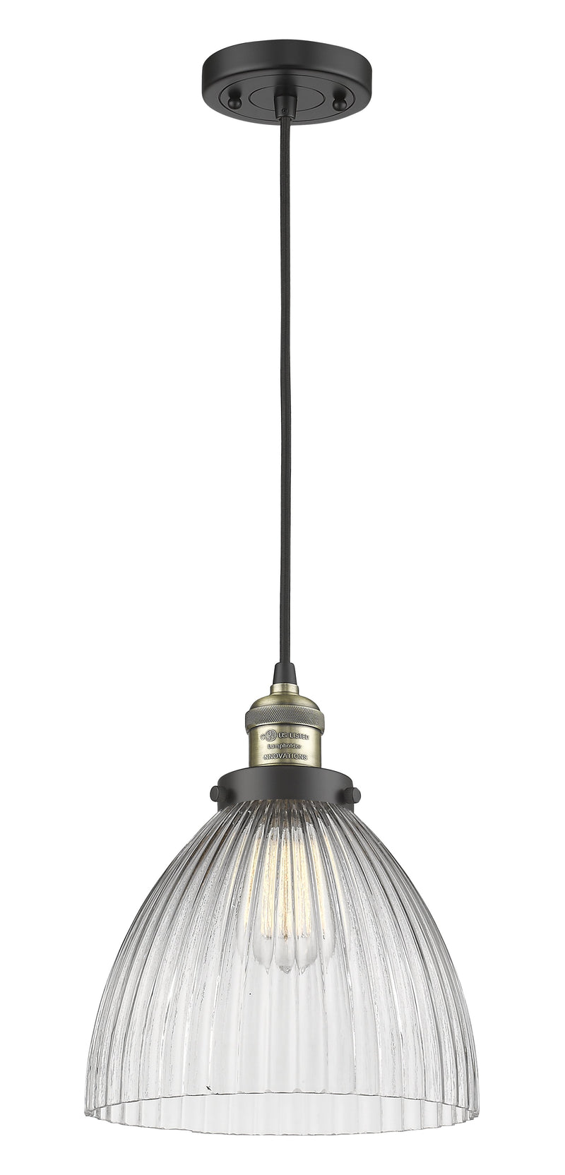 Innovations Lighting Seneca Falls 1-100 watt 9.5 inch Black Antique Brass Pendant  Clear glass 201CBABG222