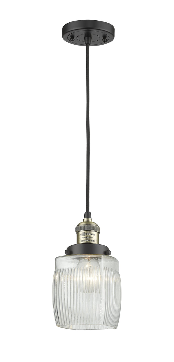 Innovations Lighting Colton 1-100 watt 8 inch Black Antique Brass Mini Pendant  Thick Clear Halophane glass 201CBABG302