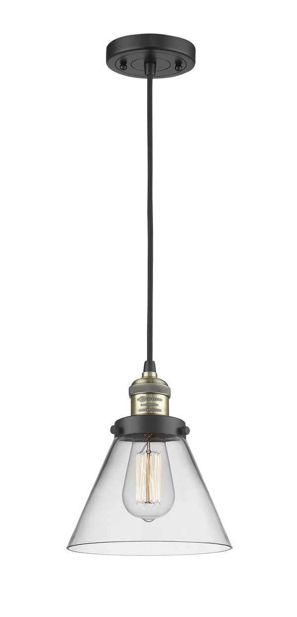 Innovations Lighting Large Cone 1-100 watt 8 inch Black Antique Brass Mini Pendant  Clear glass 201CBABG42