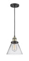 Innovations Lighting Large Cone 1-100 watt 8 inch Black Antique Brass Mini Pendant  Clear glass 201CBABG42