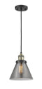 Innovations Lighting Large Cone 1-100 watt 8 inch Black Antique Brass Mini Pendant  Smoked glass 201CBABG43