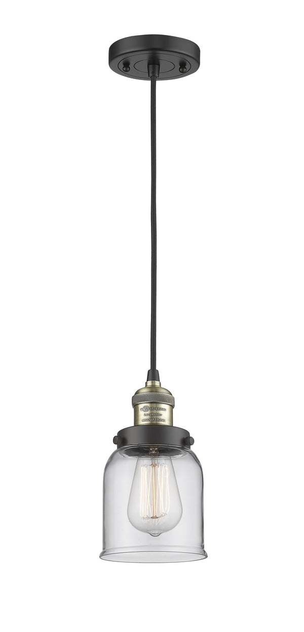 Innovations Lighting Small Bell 1-100 watt 5 inch Black Antique Brass Mini Pendant  Clear glass 201CBABG52